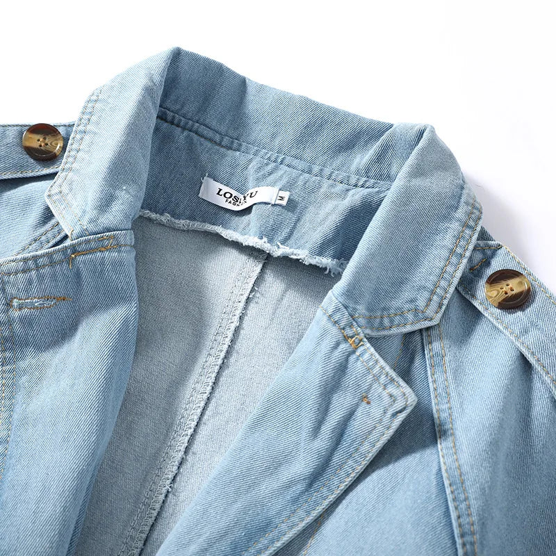 ADRIANA LUCILLE DENIM LONG TRENCH