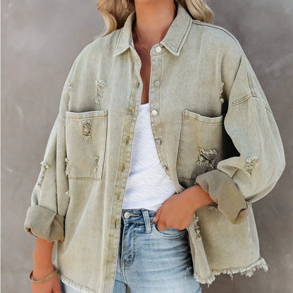 Monica Distress Denim Overshirt